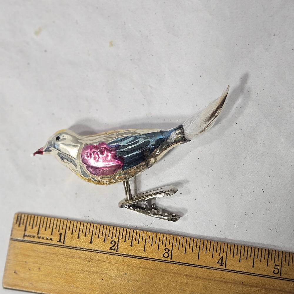 Vintage Bird with Feather Tail Clip-On Christmas Holiday Tree Ornament - Picture 5 of 6